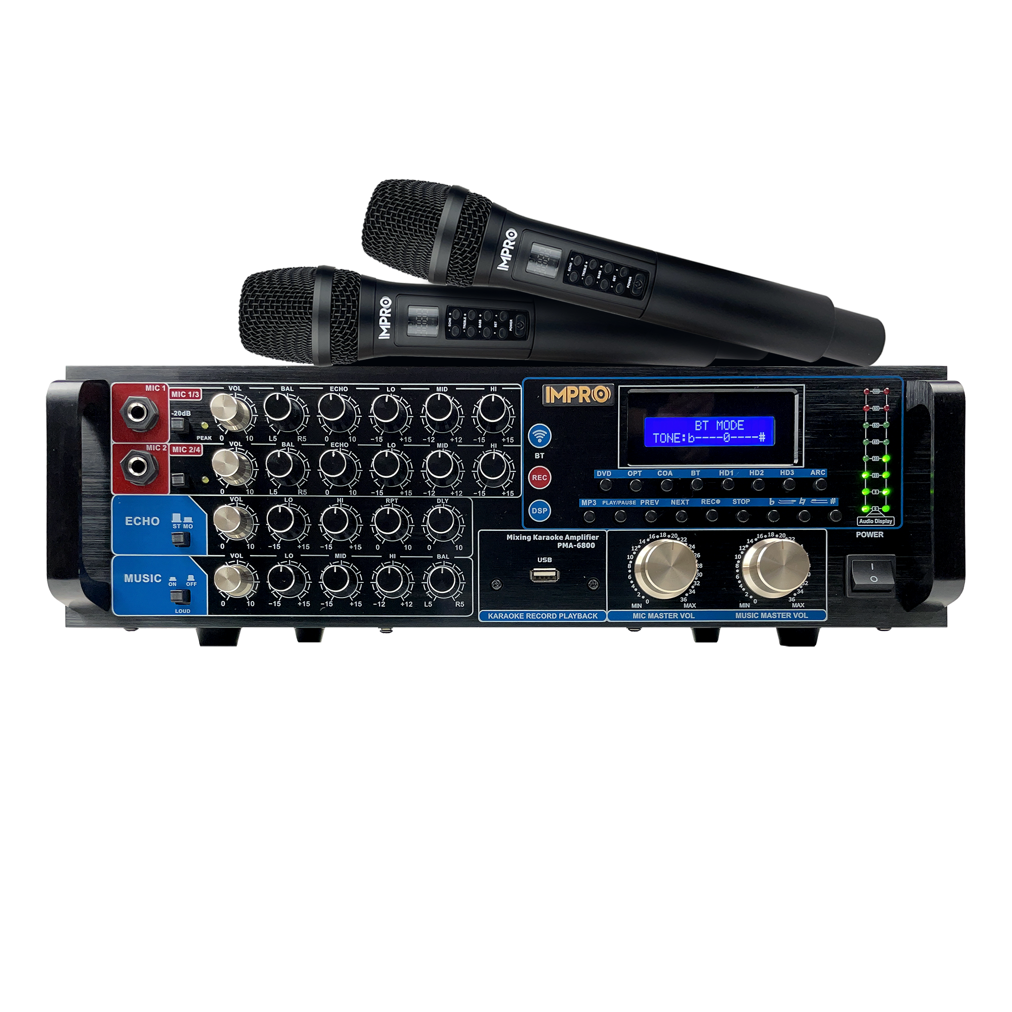 ImPro PMA-6800 800W Mixing Amplifier Bundle with ImPro UHF-88II Wireless Microphones