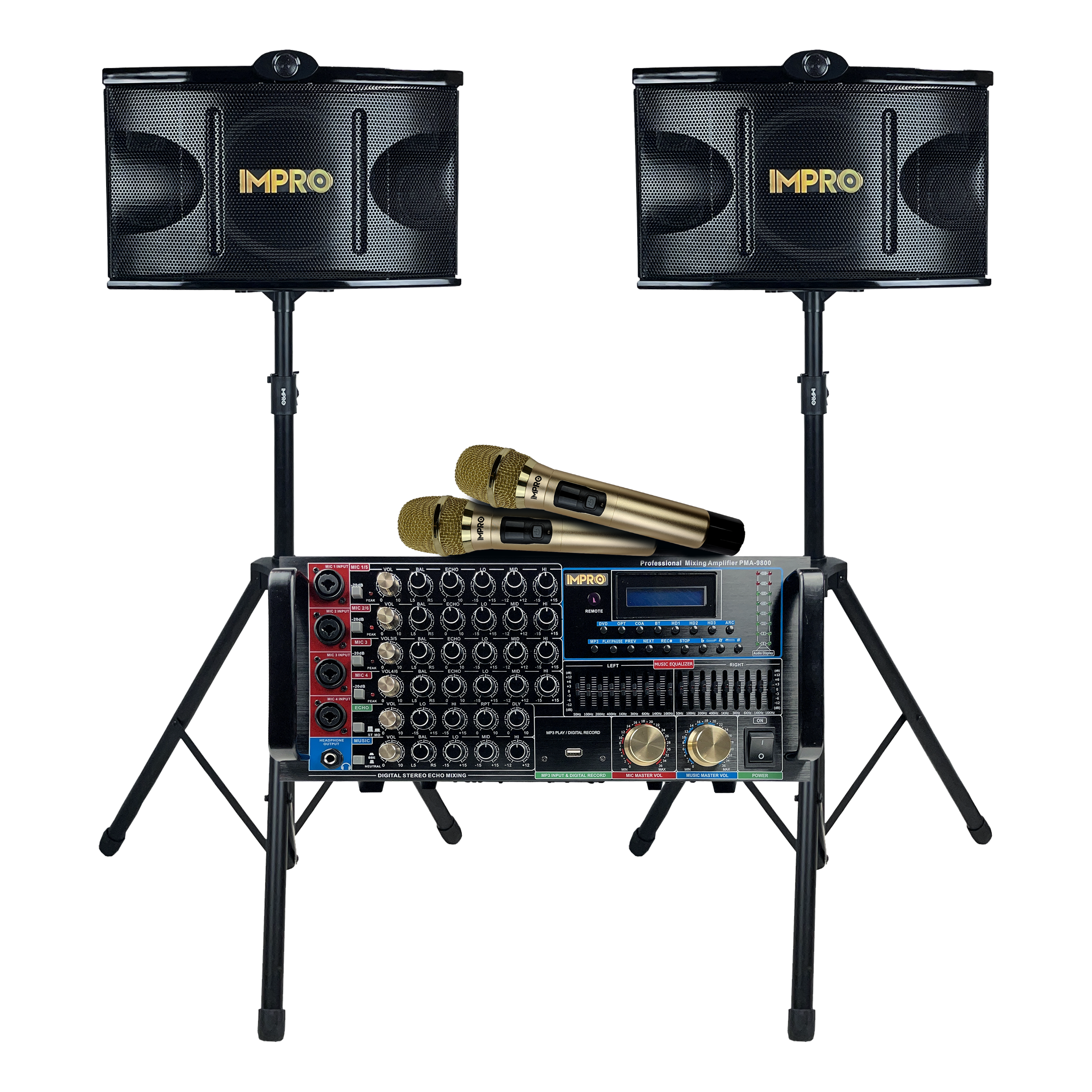 ImPro Epic Party Bundle 1 with Mixing Amplifier, Speakers, Microphones, and Accessories (5 Items)