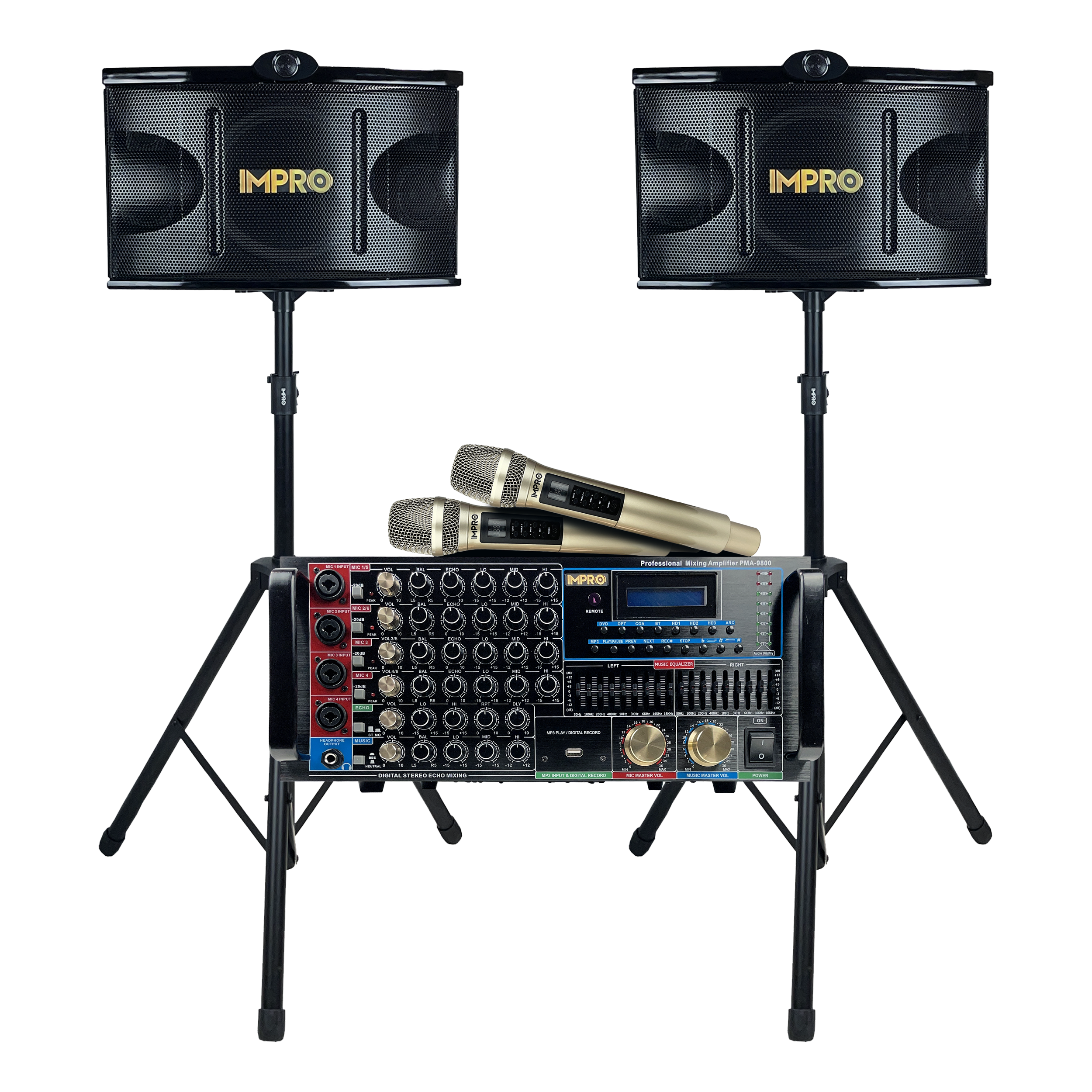 ImPro Epic Party Bundle 3 with Mixing Amplifier, Speakers, Microphones, and Accessories (5 Items)