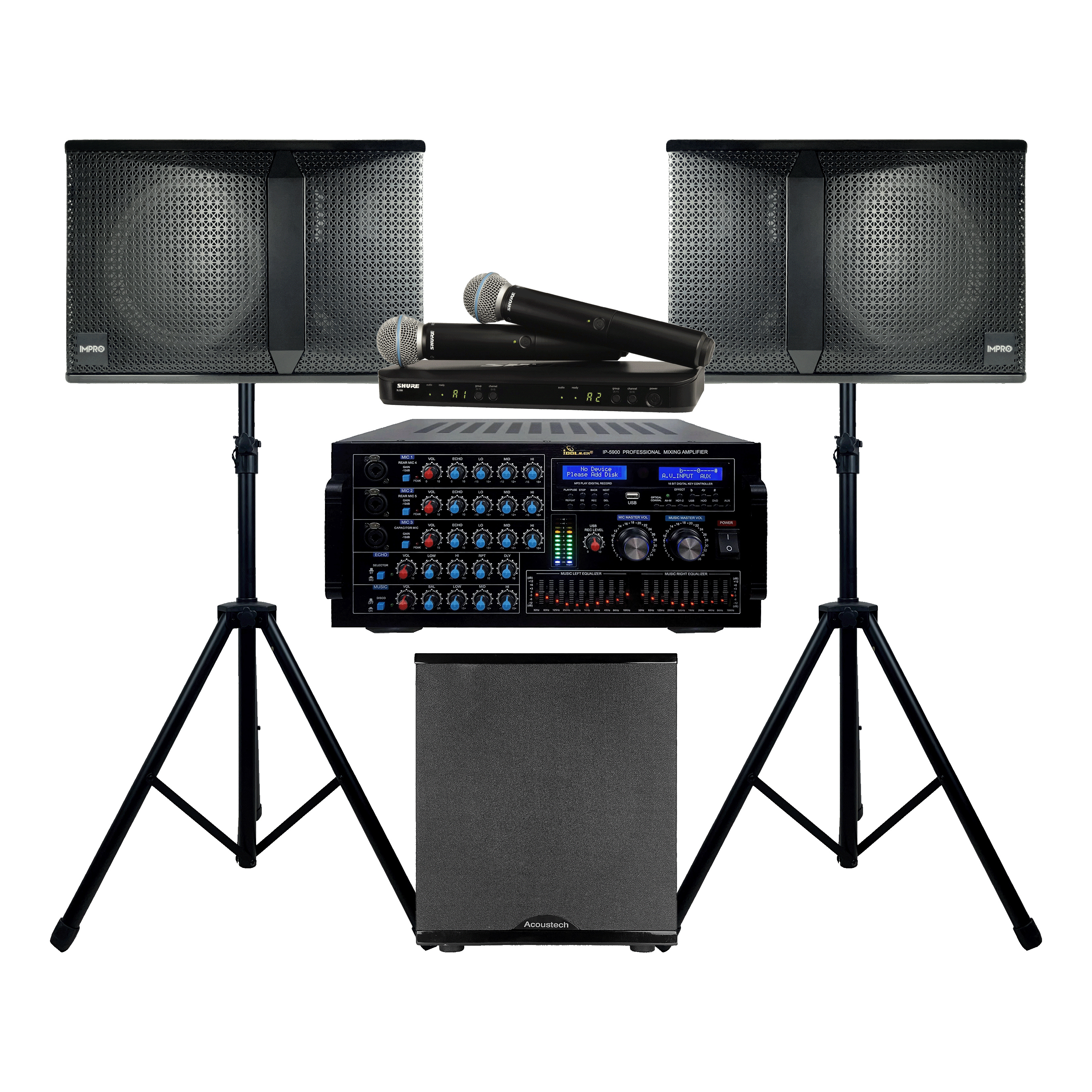 The Main Stage Plus Package with Mixing Amplifier, Speakers, Microphones, and Accessories (5 items)