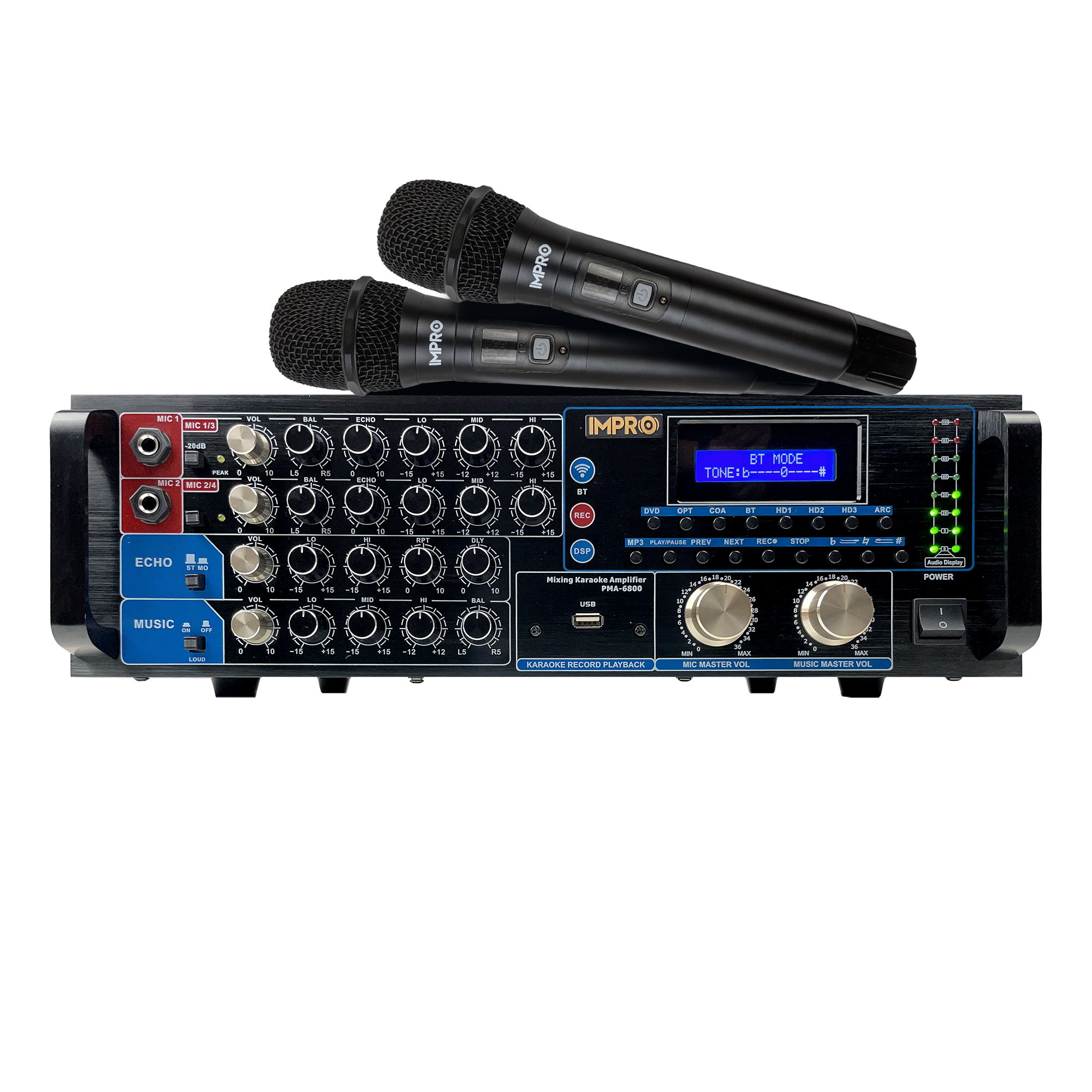 ImPro PMA-6800 800W Mixing Amplifier Bundle with ImPro UHF-77 Wireless Microphones