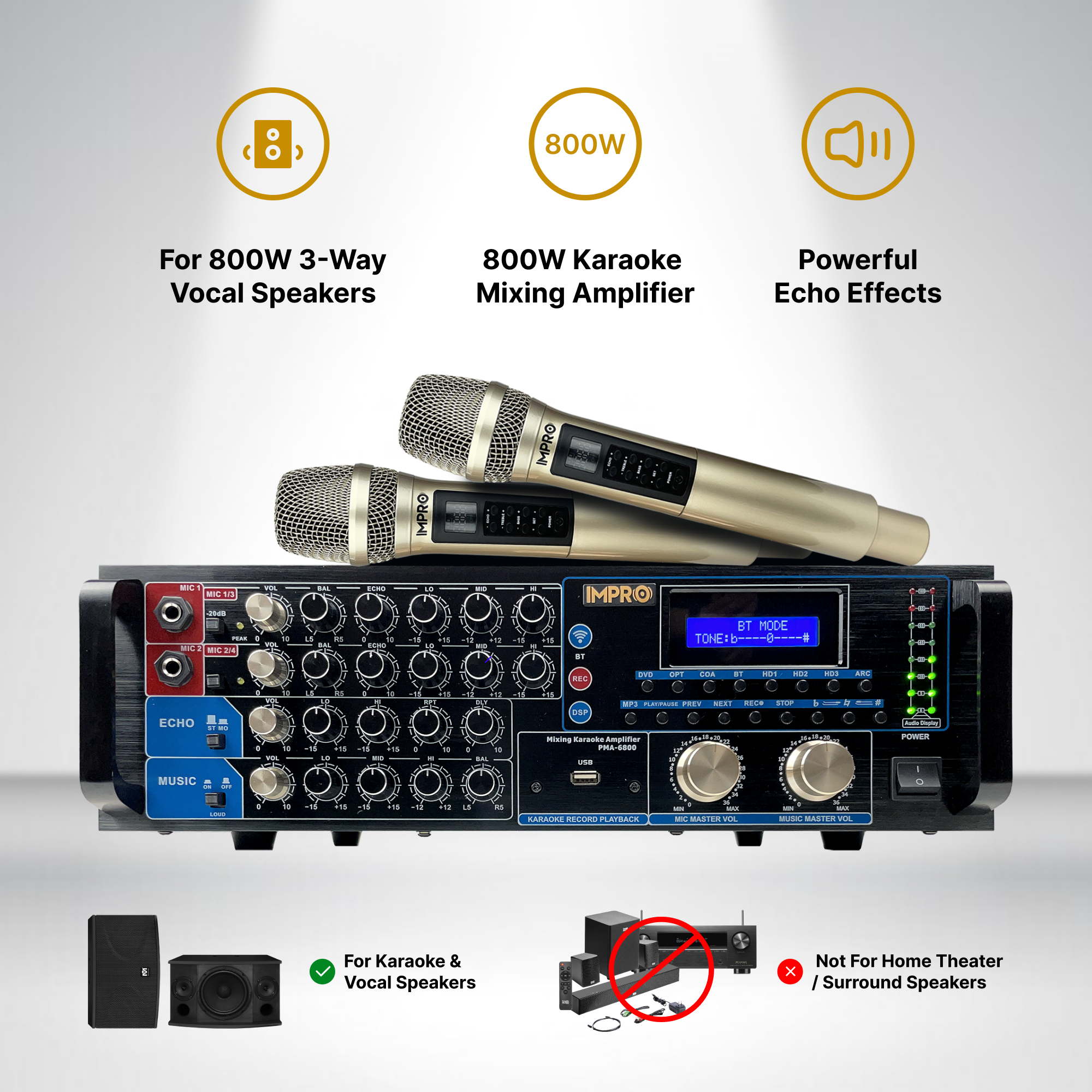 ImPro PMA-6800 800W Mixing Amplifier Bundle with ImPro UHF-88II Wireless Microphones