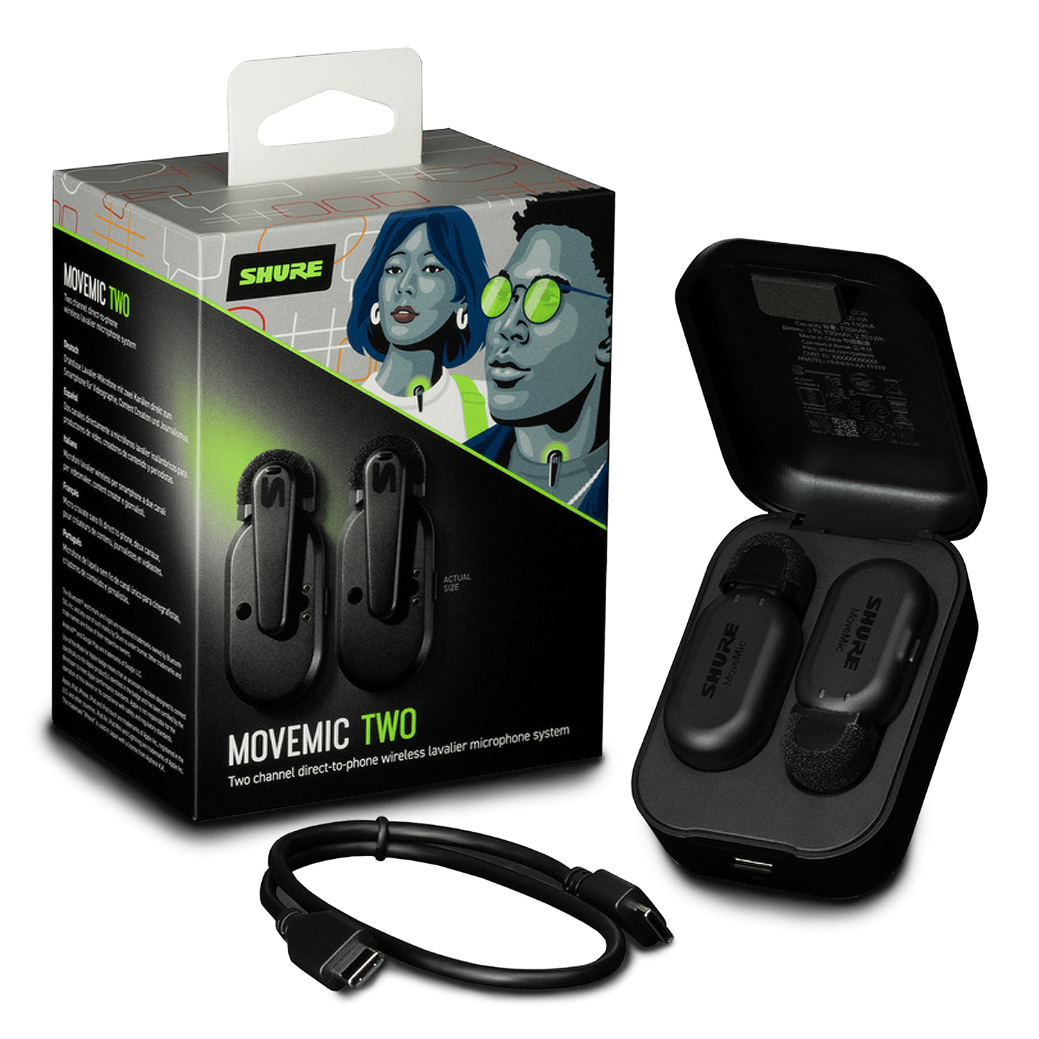 Shure MV-TWO-Z7 MoveMic Two Dual-Channel Direct-to-Phone Wireless Lavalier Microphone System