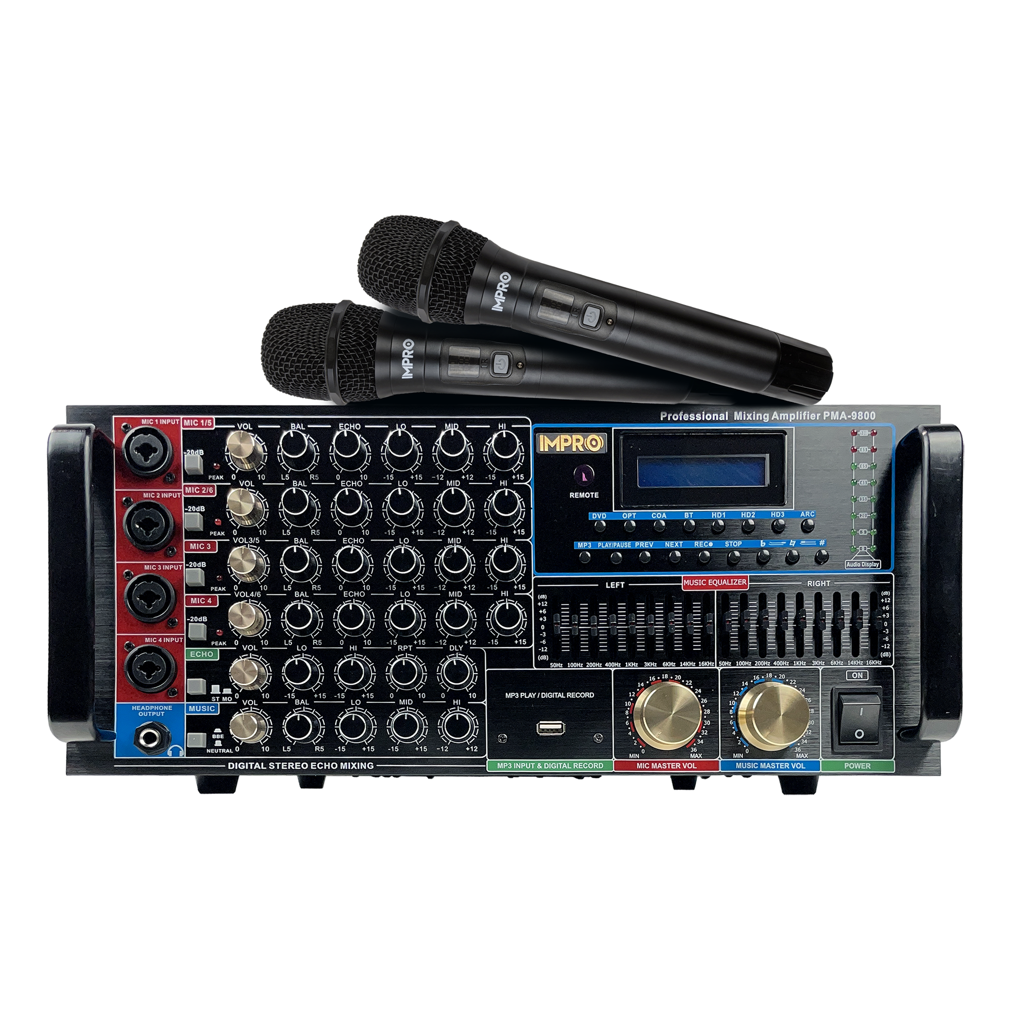 ImPro PMA-9800 1600W Mixing Amplifier Bundle with ImPro UHF-77 Wireless Microphones