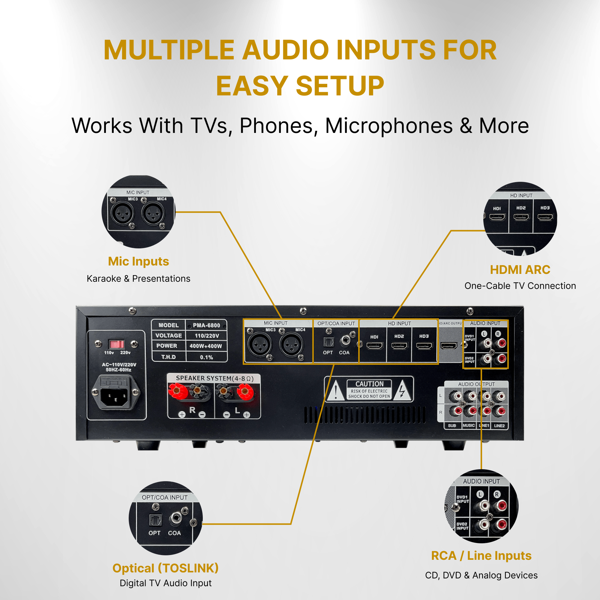 ImPro PMA-6800 800W Mixing Amplifier Bundle with ImPro UHF-88II Wireless Microphones