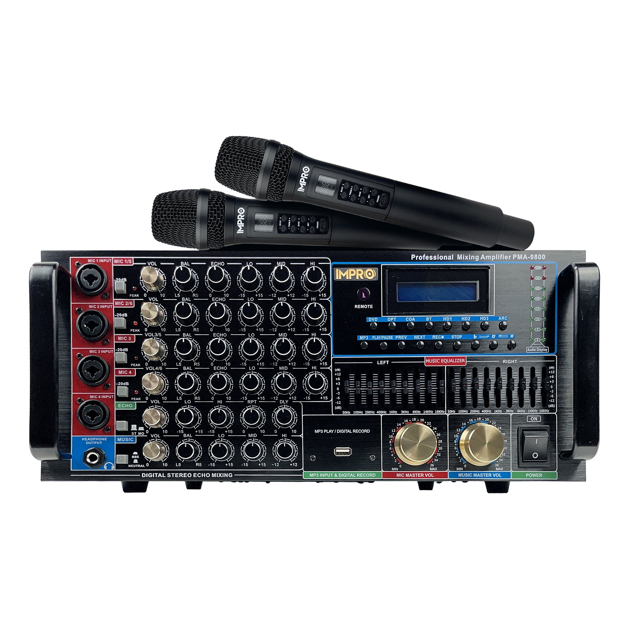 ImPro PMA-9800 1600W Mixing Amplifier Bundle with ImPro UHF-88II Wireless Microphones