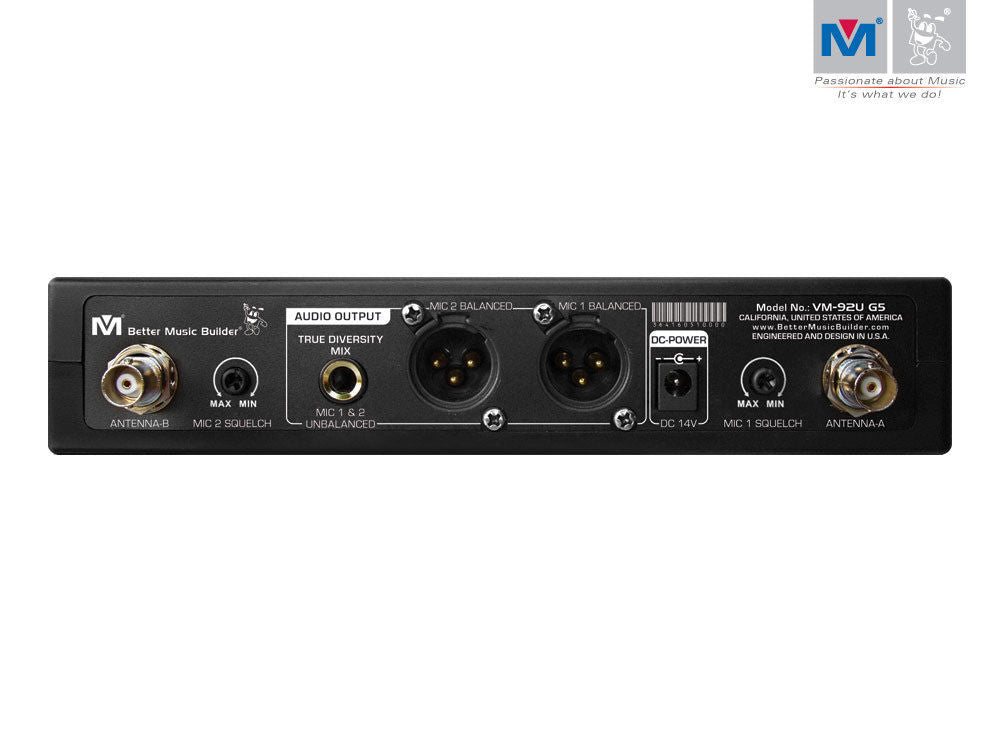 Better Music Builder VM-92U G5 Dual Channel UHF Wireless Microphone System