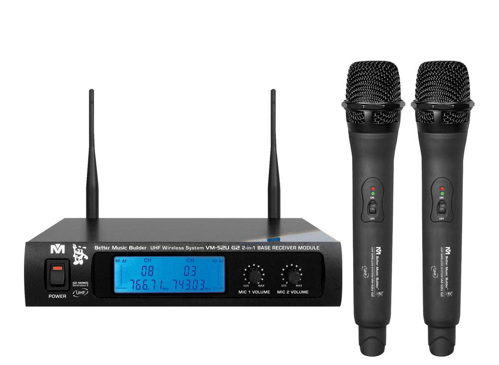 Better Music Builder VM-52U Dual Wireless Microphone System (RECHARGEABLE)