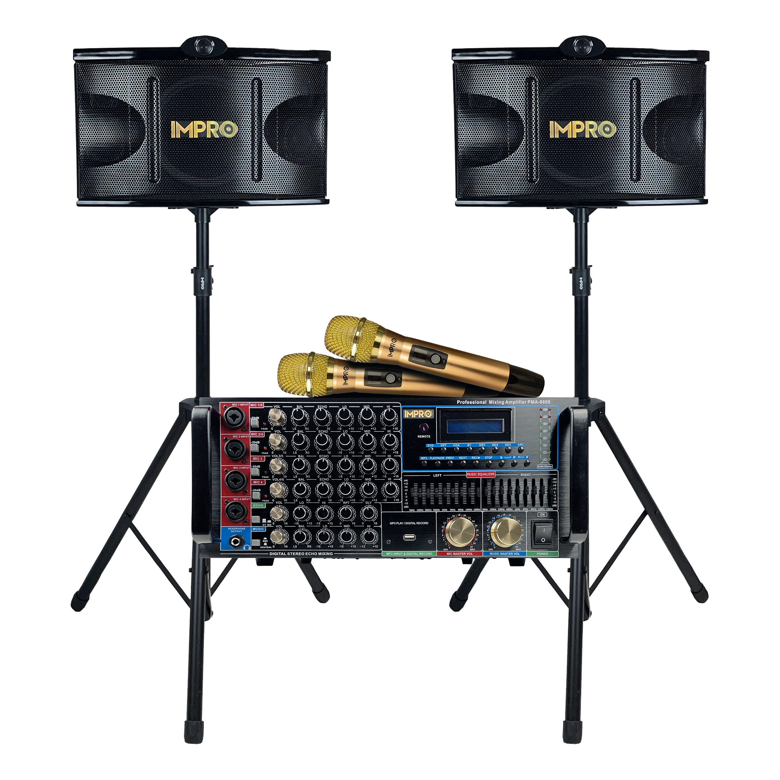 ImPro Epic Party Bundle 2 with Mixing Amplifier, Speakers, Microphones, and Accessories (5 Items)