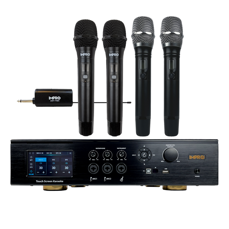 ImPro MA-8 1800W Mixing Amplifier Bundle with ImPro UHF-77 Wireless Microphones
