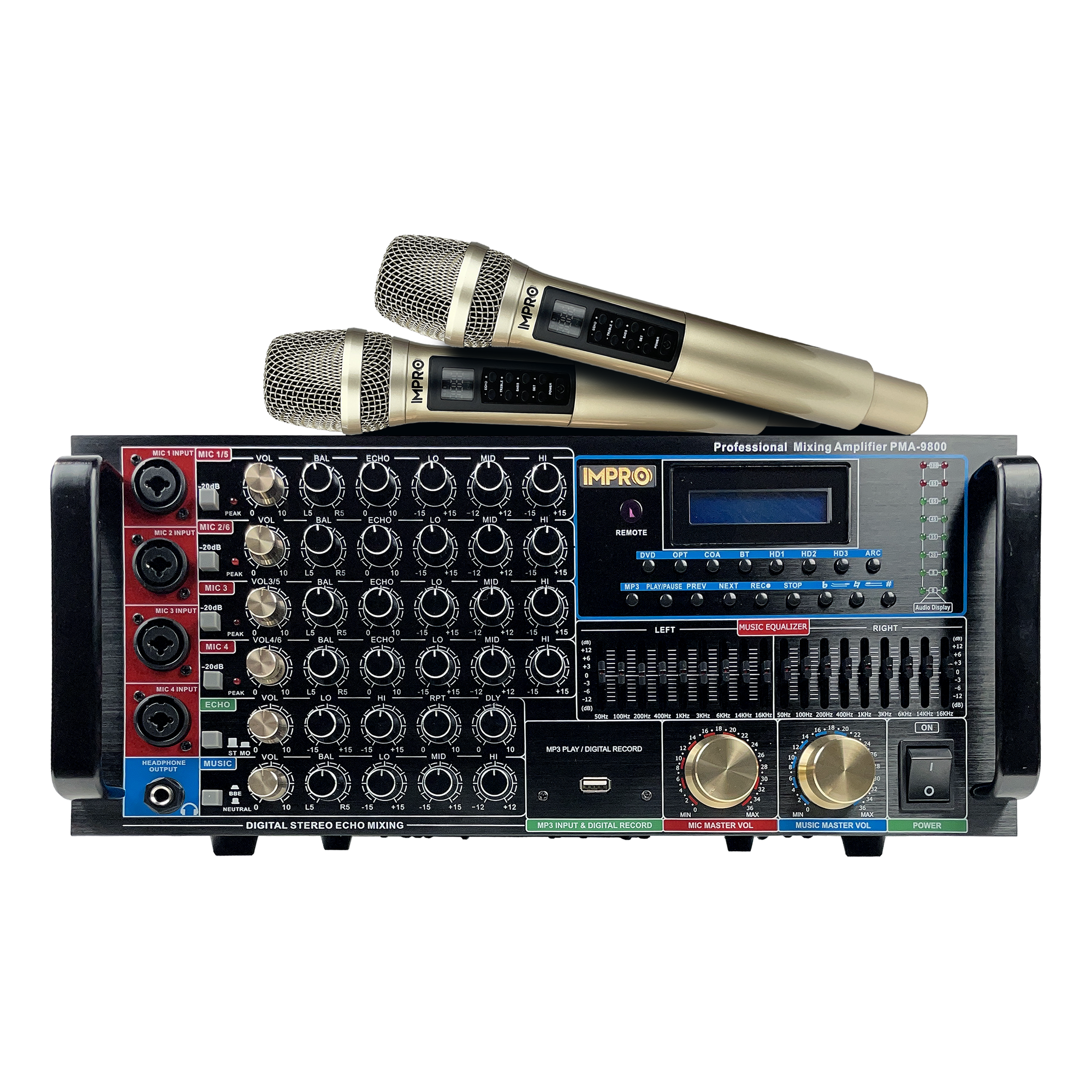 ImPro PMA-9800 1600W Mixing Amplifier Bundle with ImPro UHF-88II Wireless Microphones