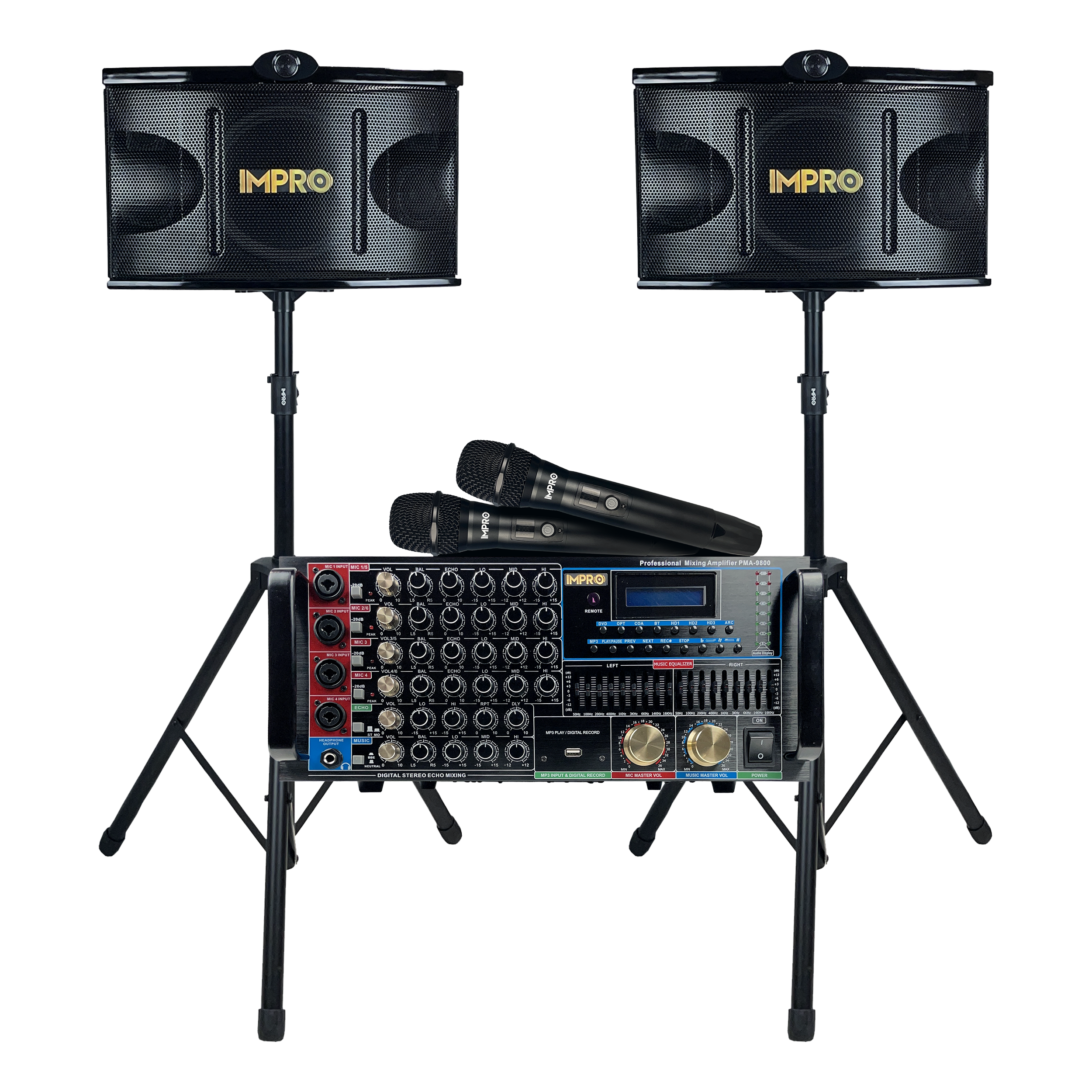 ImPro Epic Party Bundle 2 with Mixing Amplifier, Speakers, Microphones, and Accessories (5 Items)