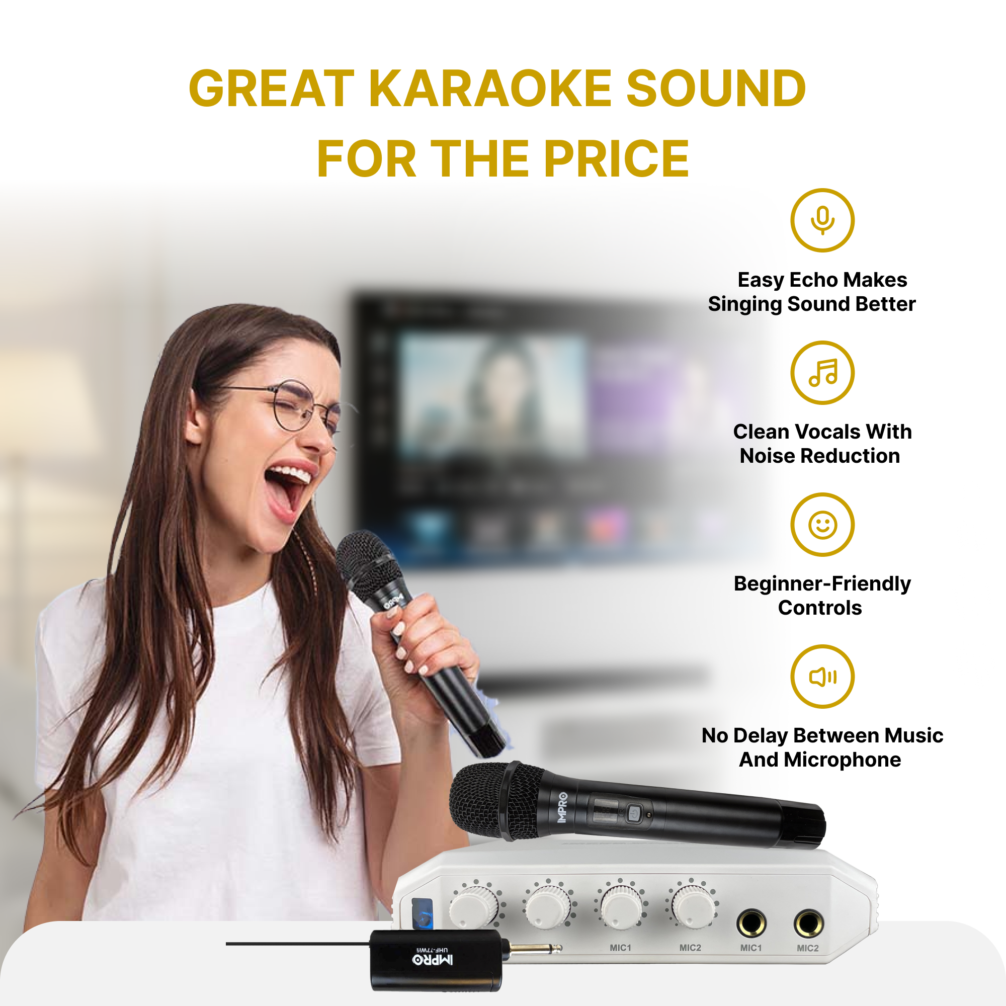 Karaoke Kickstart Bundle: ImPro UHF-77 Wireless Microphone & MX-R88i Compact Mixer