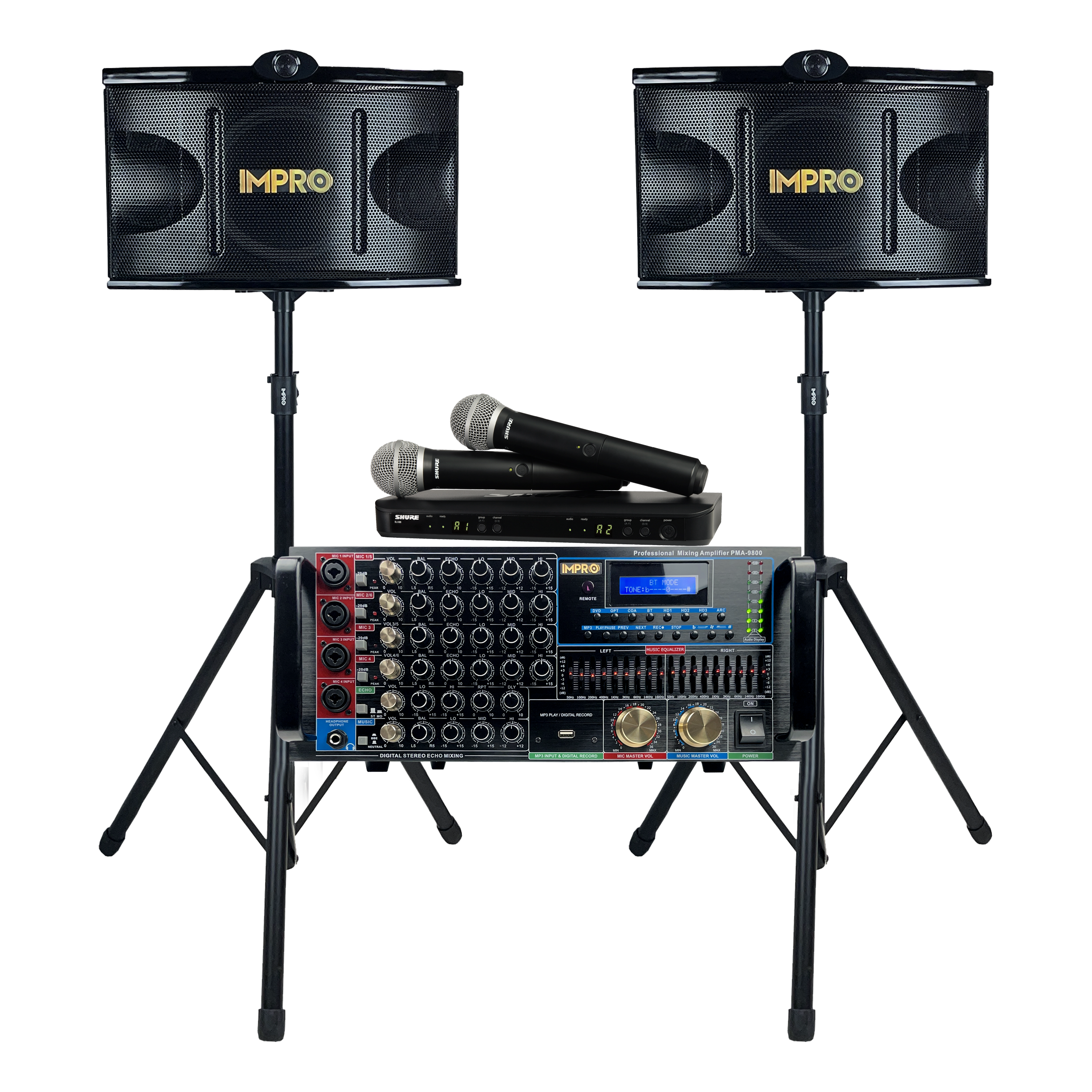 Ultra Elite Bundle with Mixing Amplifier, Speakers, SHURE BLX288 Microphones, and Accessories (4 items)