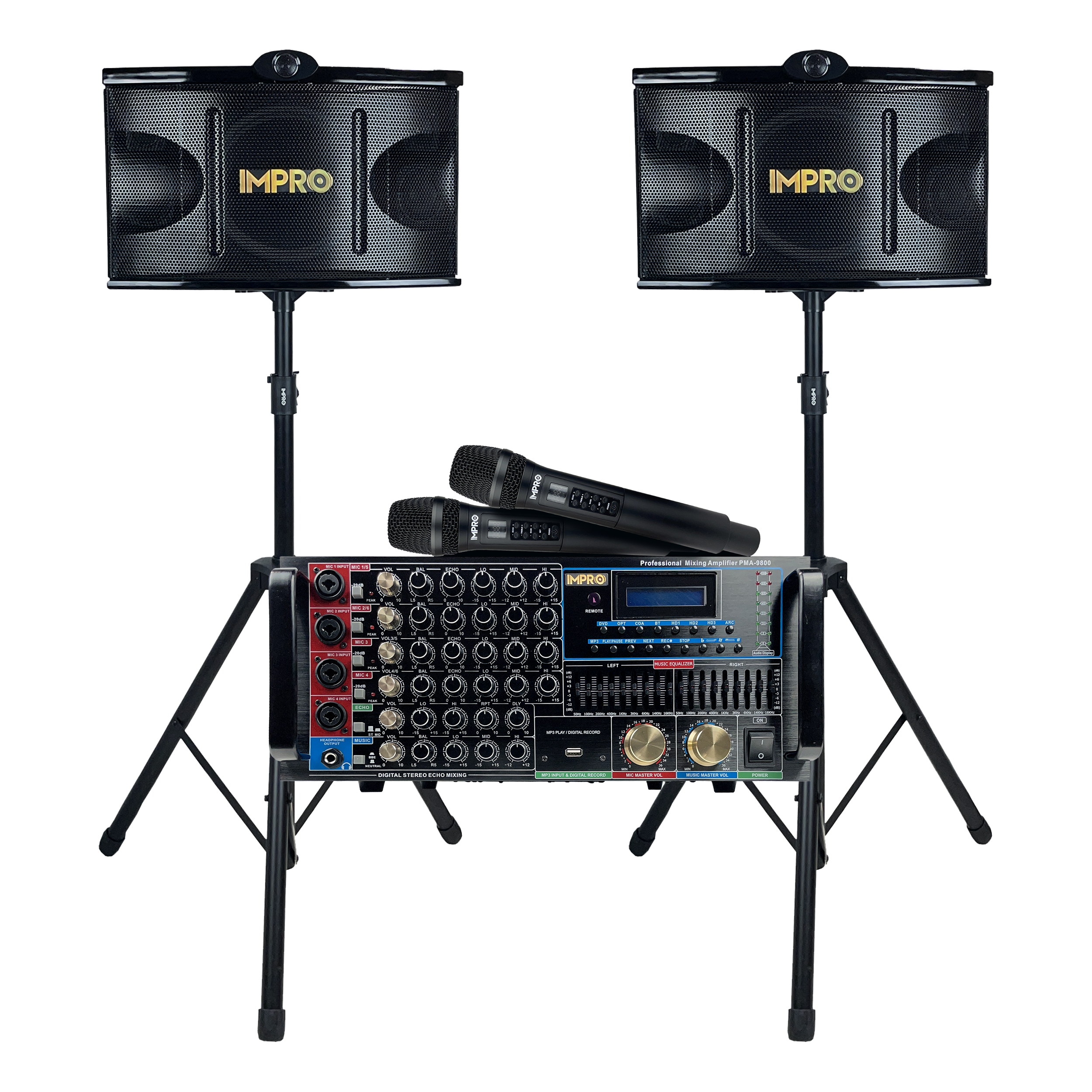 ImPro Epic Party Bundle 3 with Mixing Amplifier, Speakers, Microphones, and Accessories (5 Items)