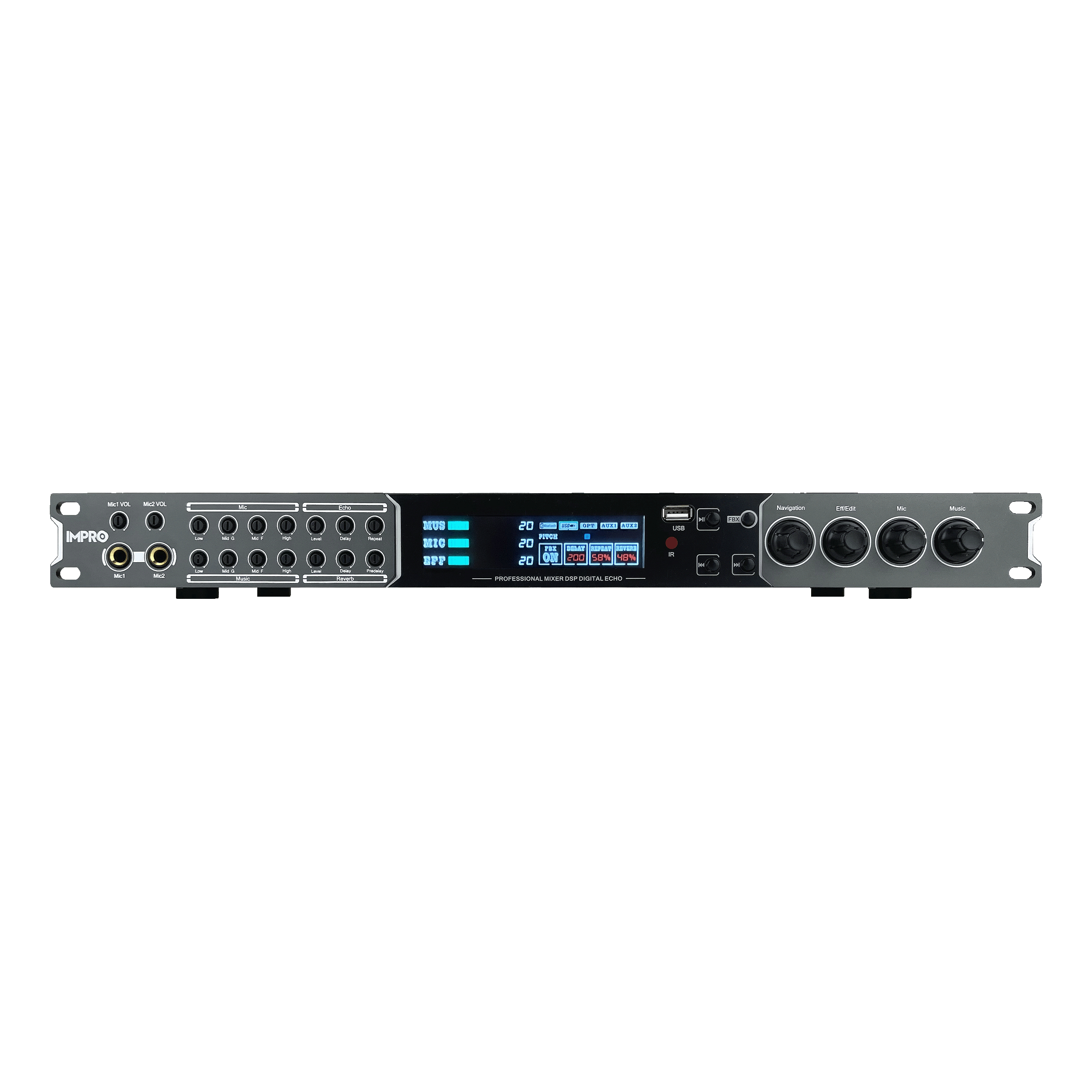 ImPro MX-9 DSP Karaoke Mixer & Digital Echo Processor – Bluetooth, FBX Feedback Suppression, 4 Mic Inputs, Optical & AUX Music Inputs