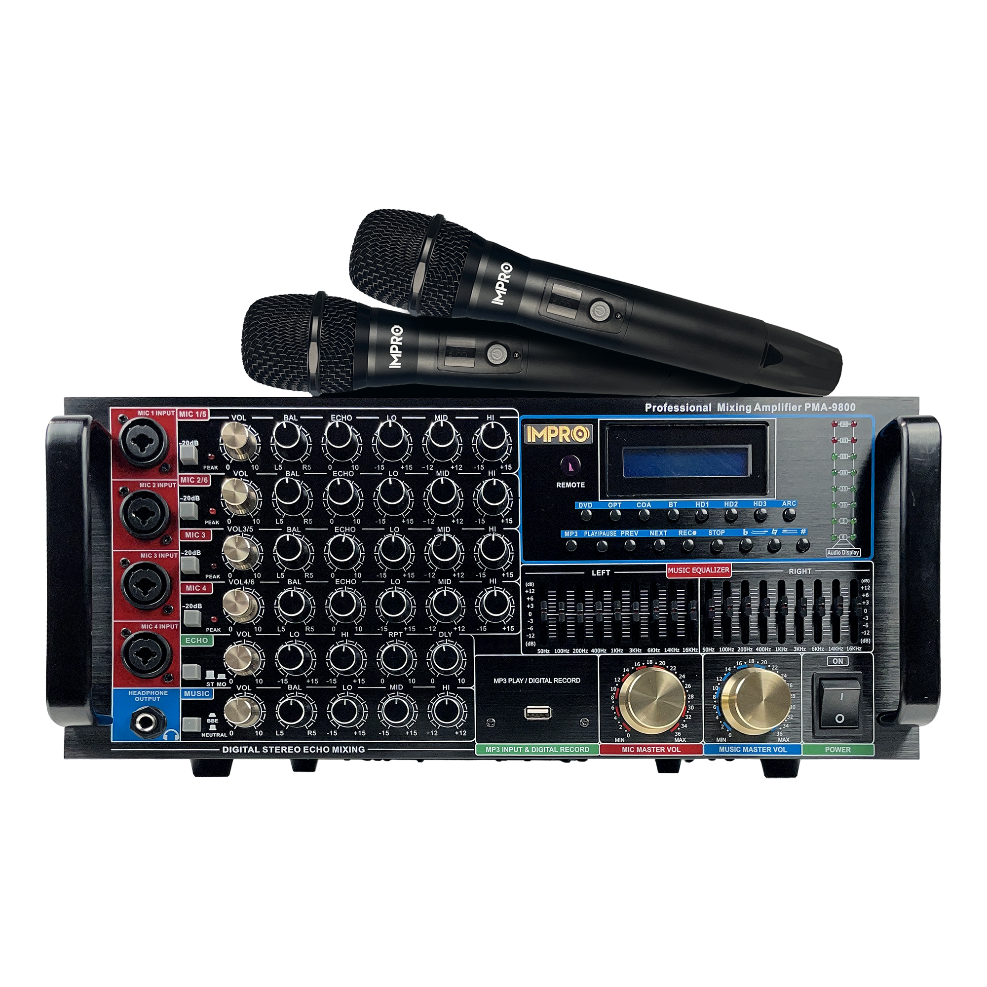 ImPro PMA-9800 1600W Mixing Amplifier Bundle with ImPro UHF-88MXR Wireless Microphones