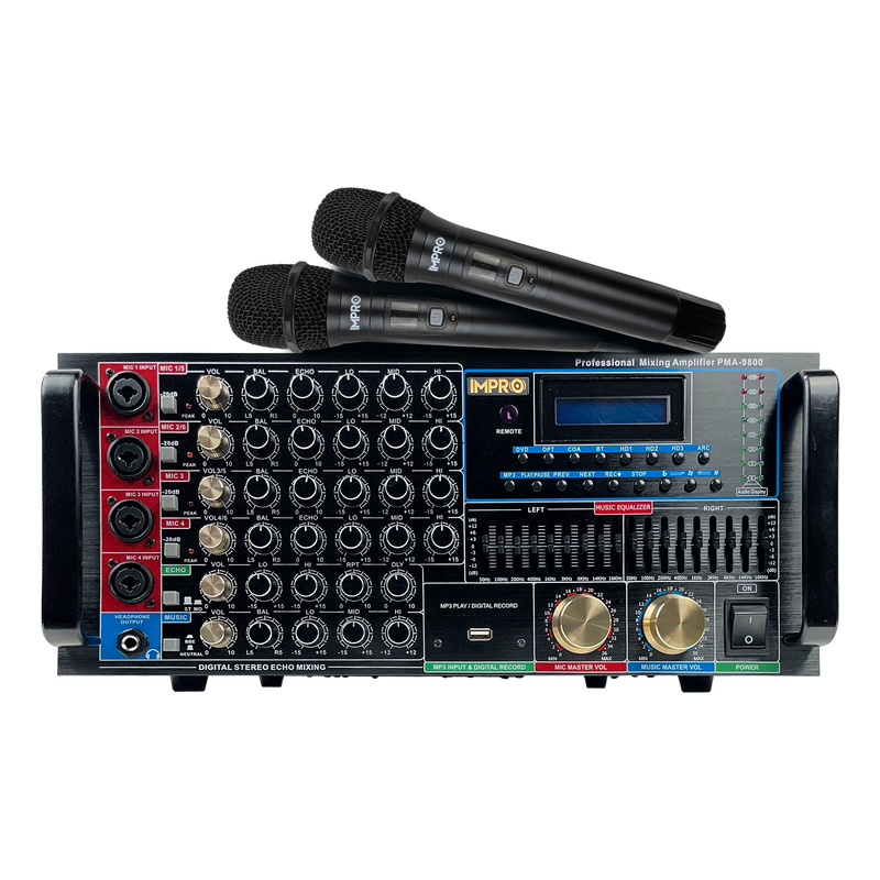 ImPro PMA-9800 1600W Mixing Amplifier Bundle with ImPro UHF-77 Wireless Microphones