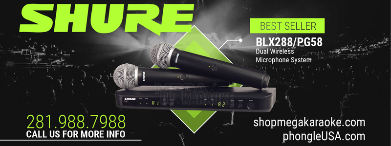 Mega Karaoke DJ Center has a large selection of Shure Wireless Microphone Systems and Shure Motiv Podcast, VLog Mics