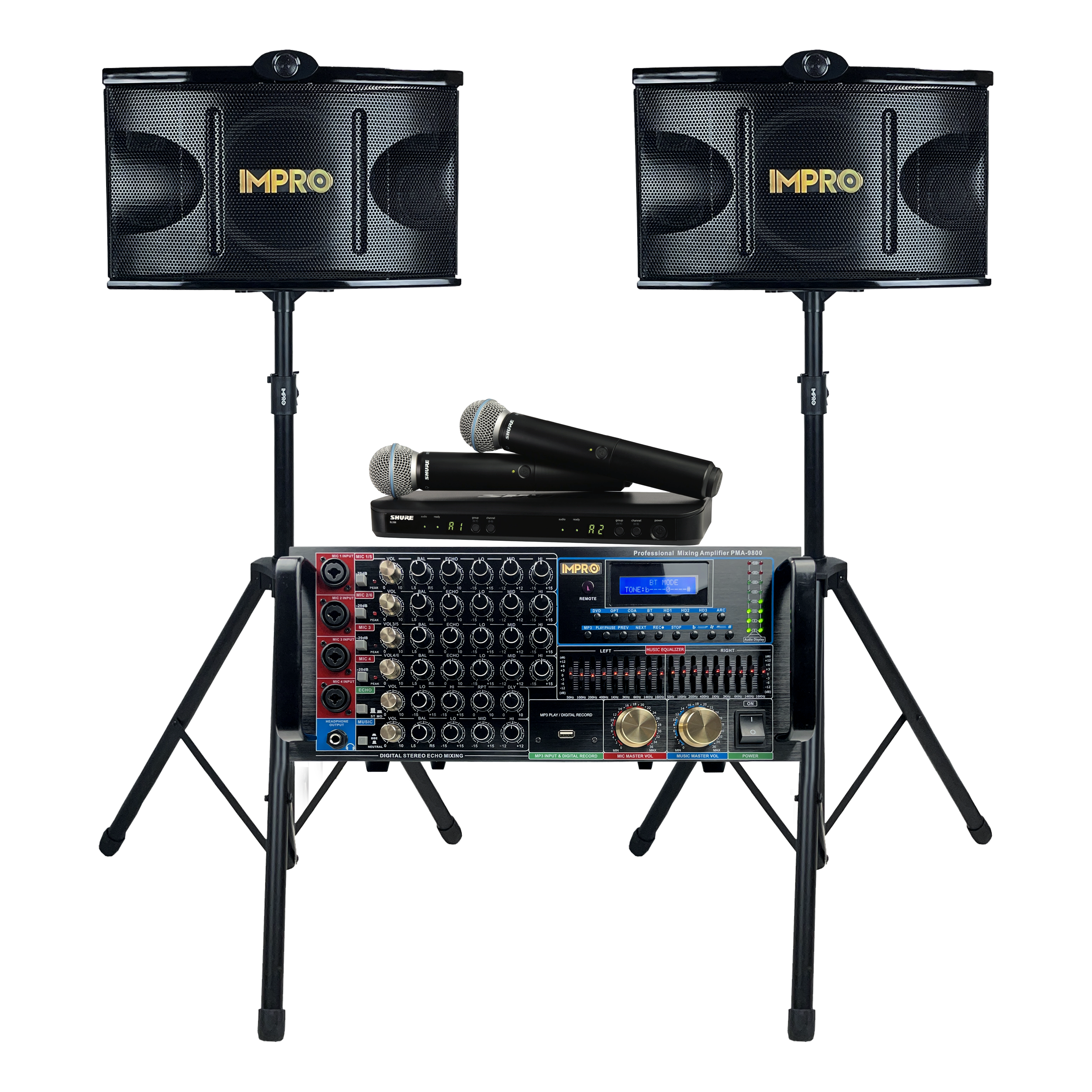 Ultra Elite Bundle with Mixing Amplifier, Speakers, SHURE BLX288 Microphones, and Accessories (4 items)