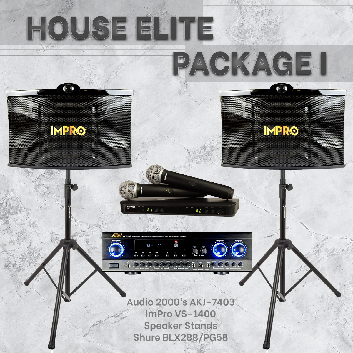 Gói House Elite #01: Audio2000's AKJ-7403 + ImPro VS-1400 + Chân đế + Micro Shure BLX