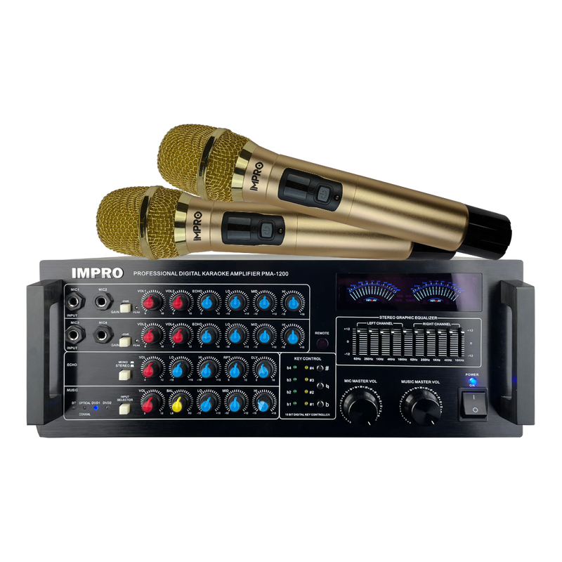 ImPro PMA-1200 1200W Mixing Amplifier Bundle with ImPro UHF-77 Wireless Microphones