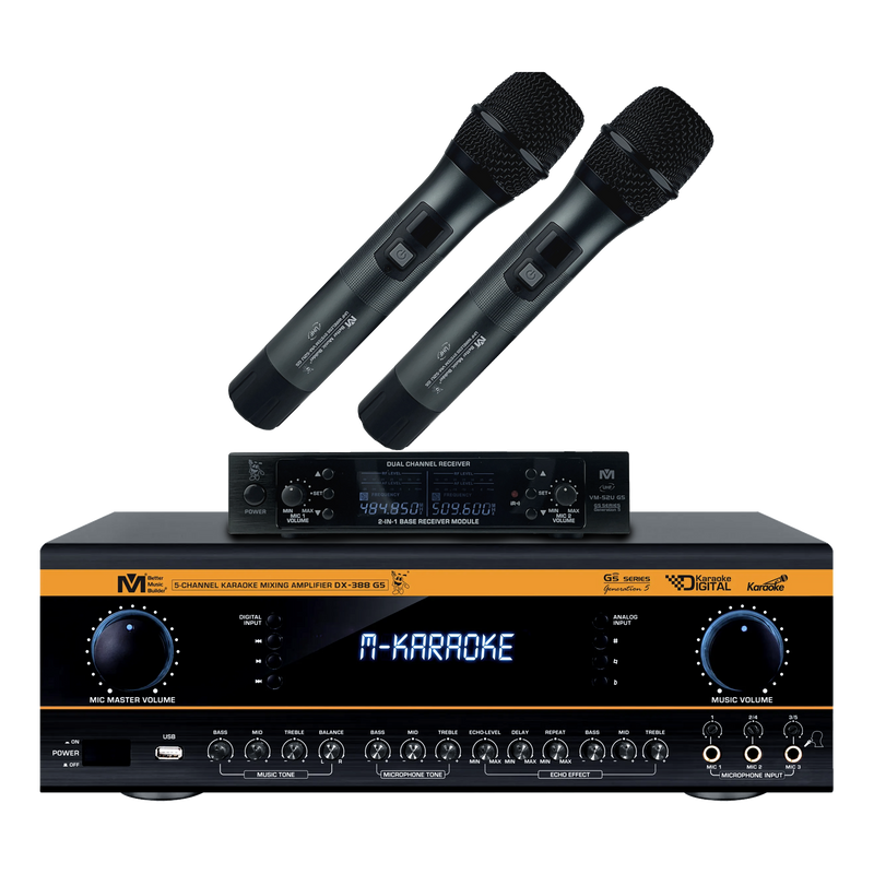Better Music Builder DX-388 G5 1400W Karaoke Mixing Amplifier Bundle with VM-52 G5 Wireless Microphones
