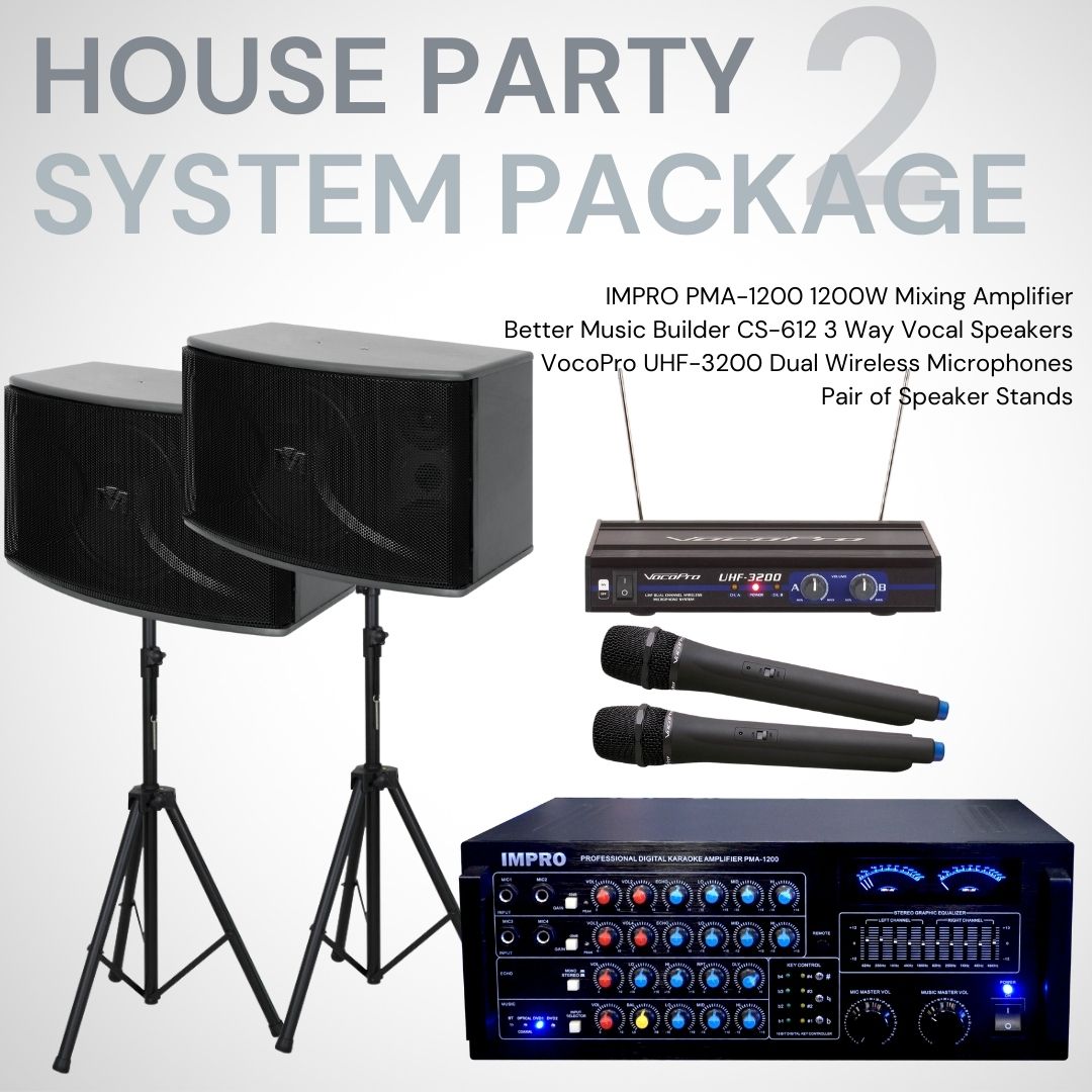 Gói House Party #02: ImPro PMA-1200 + BetterMusicBuilder CS-612 G5 + Chân đế + Micro không dây VocoPro