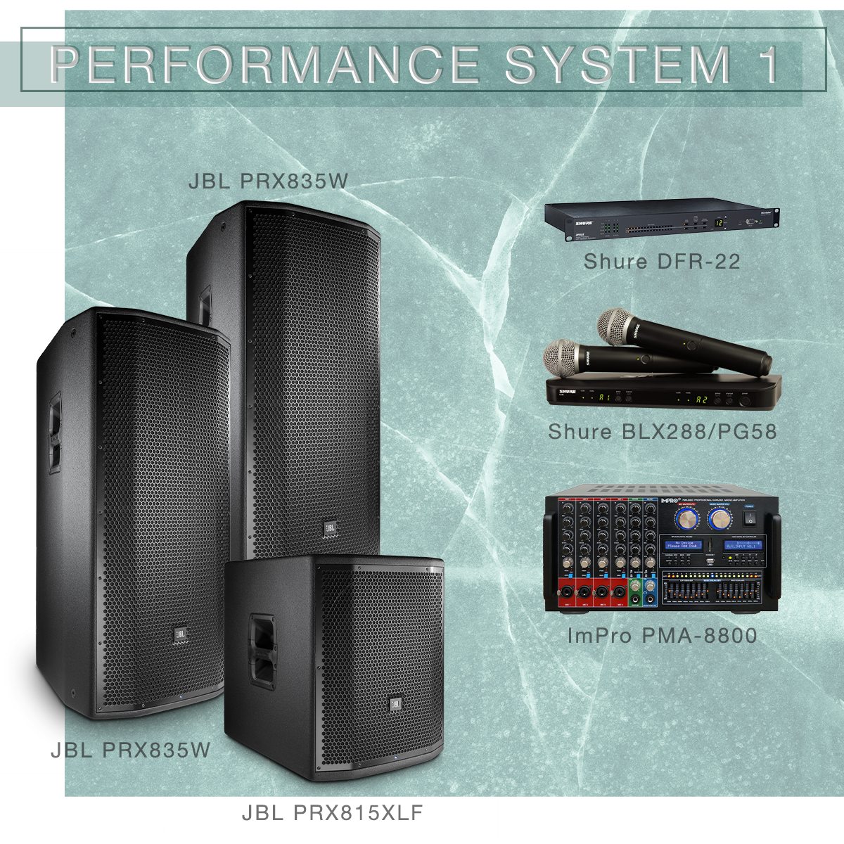 Performance System 1 Karaoke Package with JBL Speakers and Shure Microphones