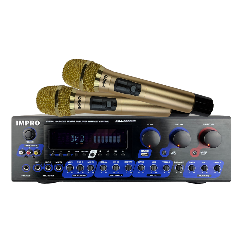 Bộ khuếch đại trộn âm ImPro PMA-6808HD 600W với micrô không dây ImPro UHF-77