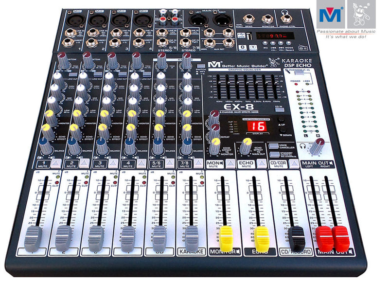 Better Music Builder EX-8 8-Channel Professional DJ / KJ Audio Mixer