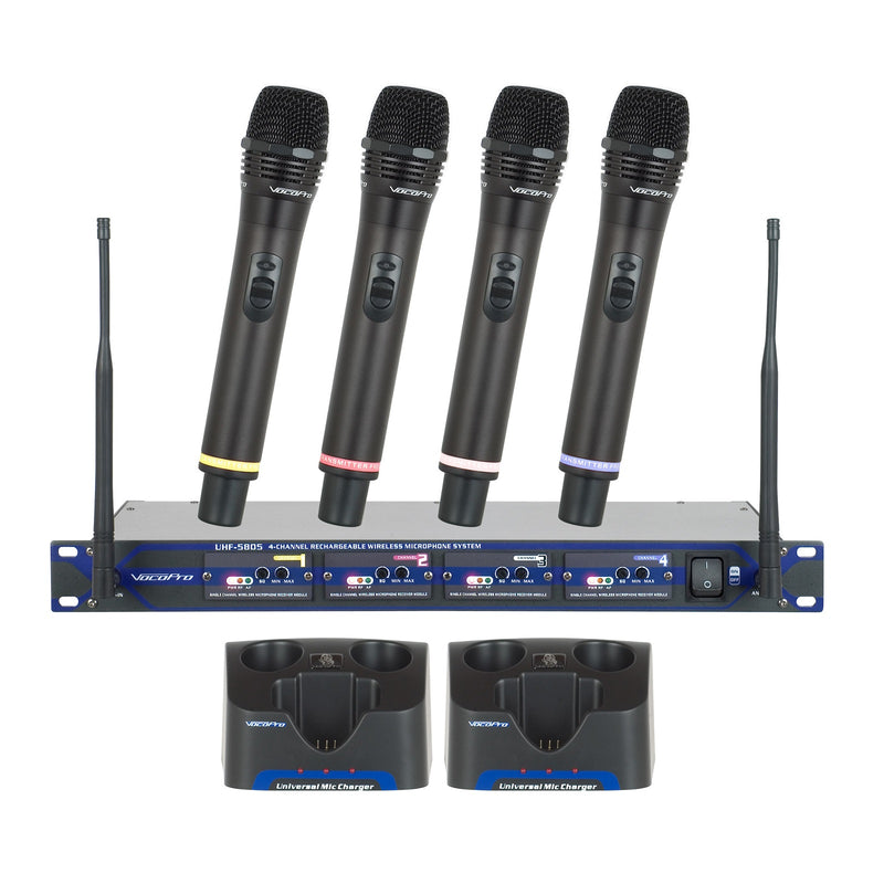 Hệ Thống Micro Không Dây UHF 4 Kênh Có Thể Sạc Lại VocoPro UHF-5805