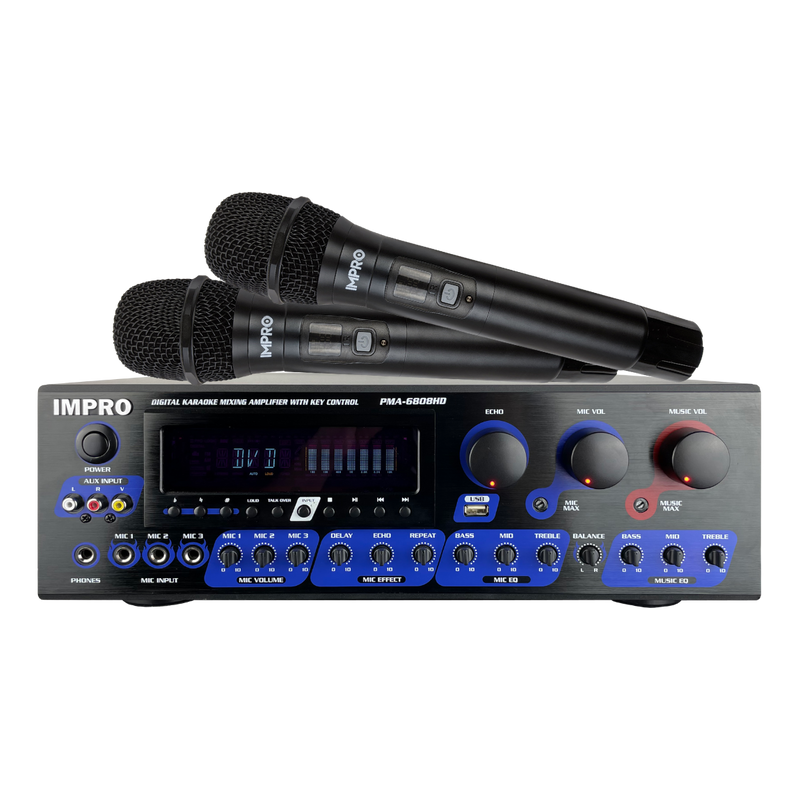 Bộ khuếch đại trộn âm ImPro PMA-6808HD 600W với micrô không dây ImPro UHF-77