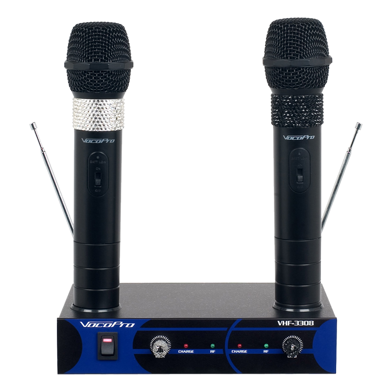 VocoPro VHF-3308 Dual Channel VHF Rechargeable Wireless Microphone System