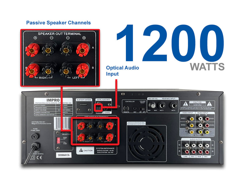 ImPro PMA-1200 1200W Mixing Amplifier Bundle with ImPro UHF-88MXR Wireless Microphones
